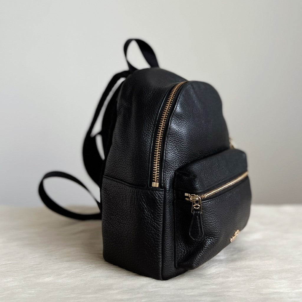 Coach Black Leather Front Pocket Mini Backpack Excellent