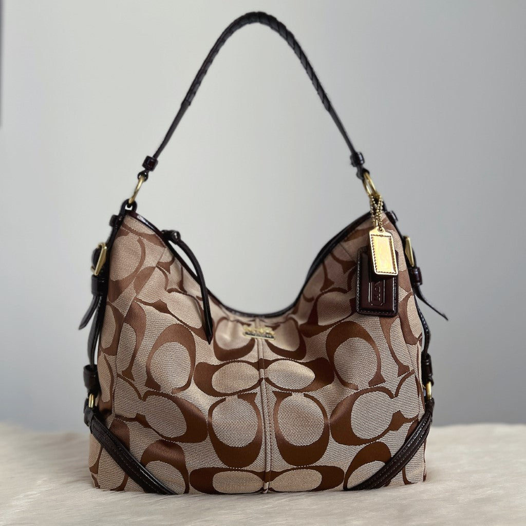 Coach Patent Chocolate Leather Monogram Side Detail Shoulder Bag