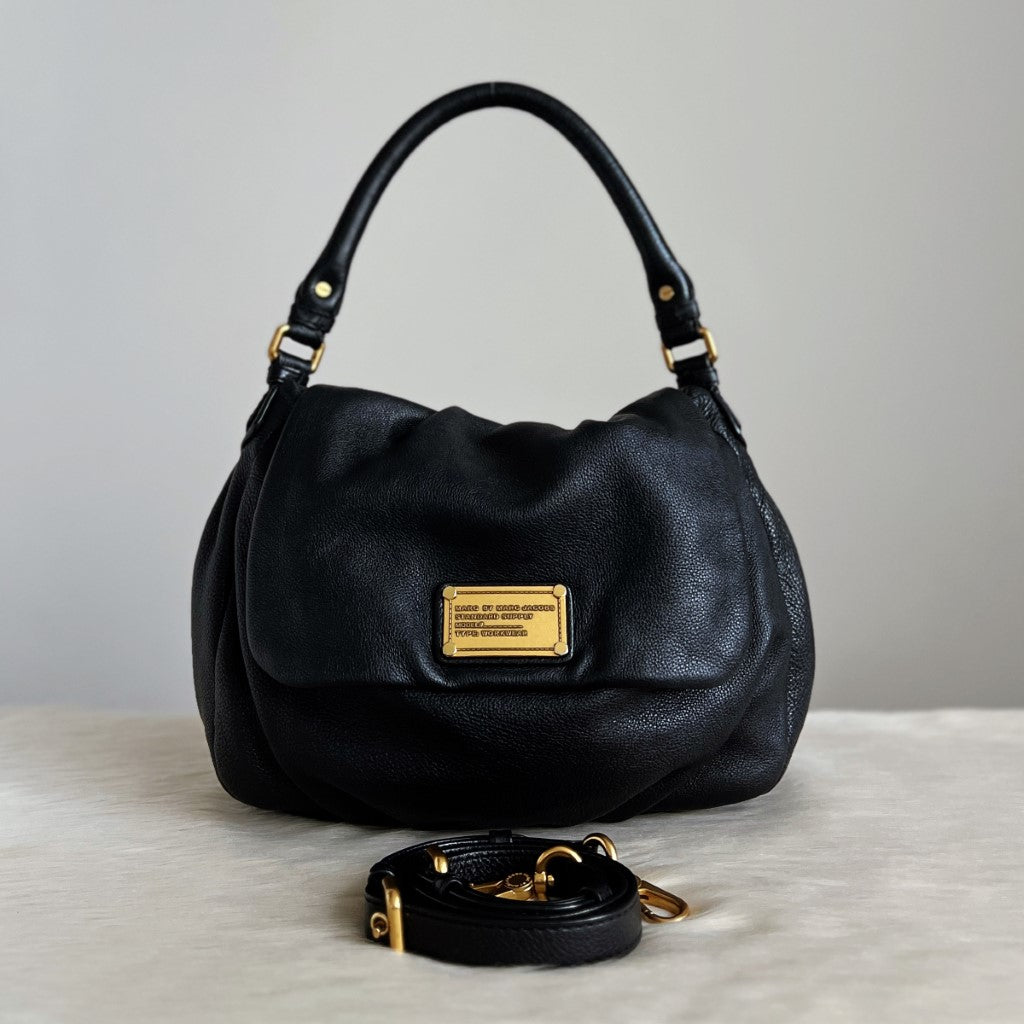 Marc Jacobs Black Leather Flap Closure 2 Way Shoulder Bag