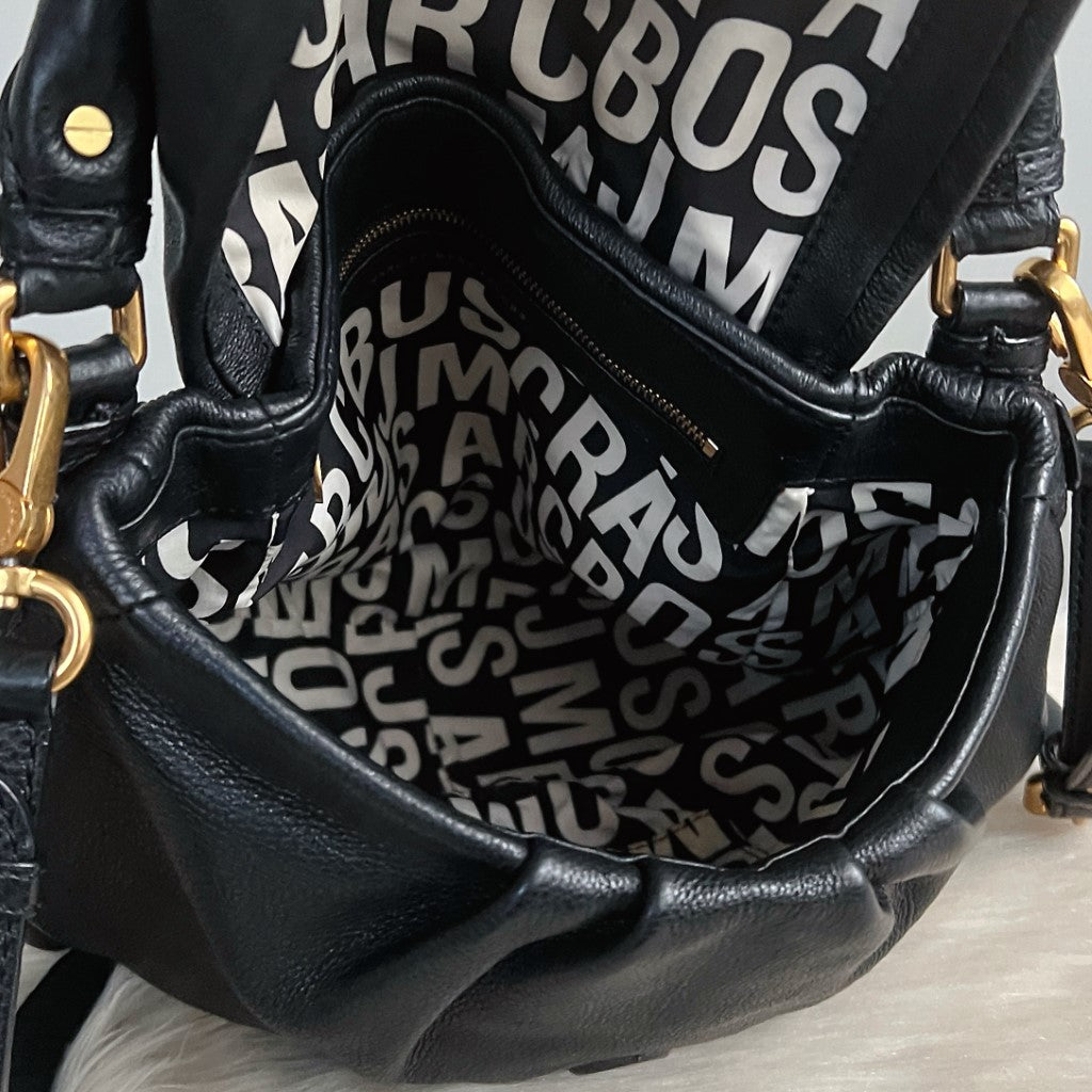 Marc Jacobs Black Leather Flap Closure 2 Way Shoulder Bag