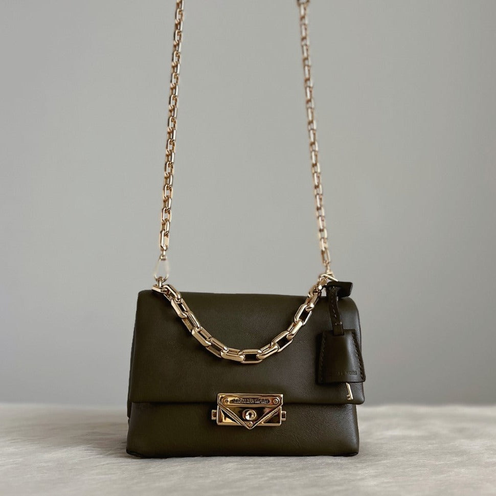 Michael Kors Olive Leather Gold Chain Detail 2 Way Shoulder Bag Like New