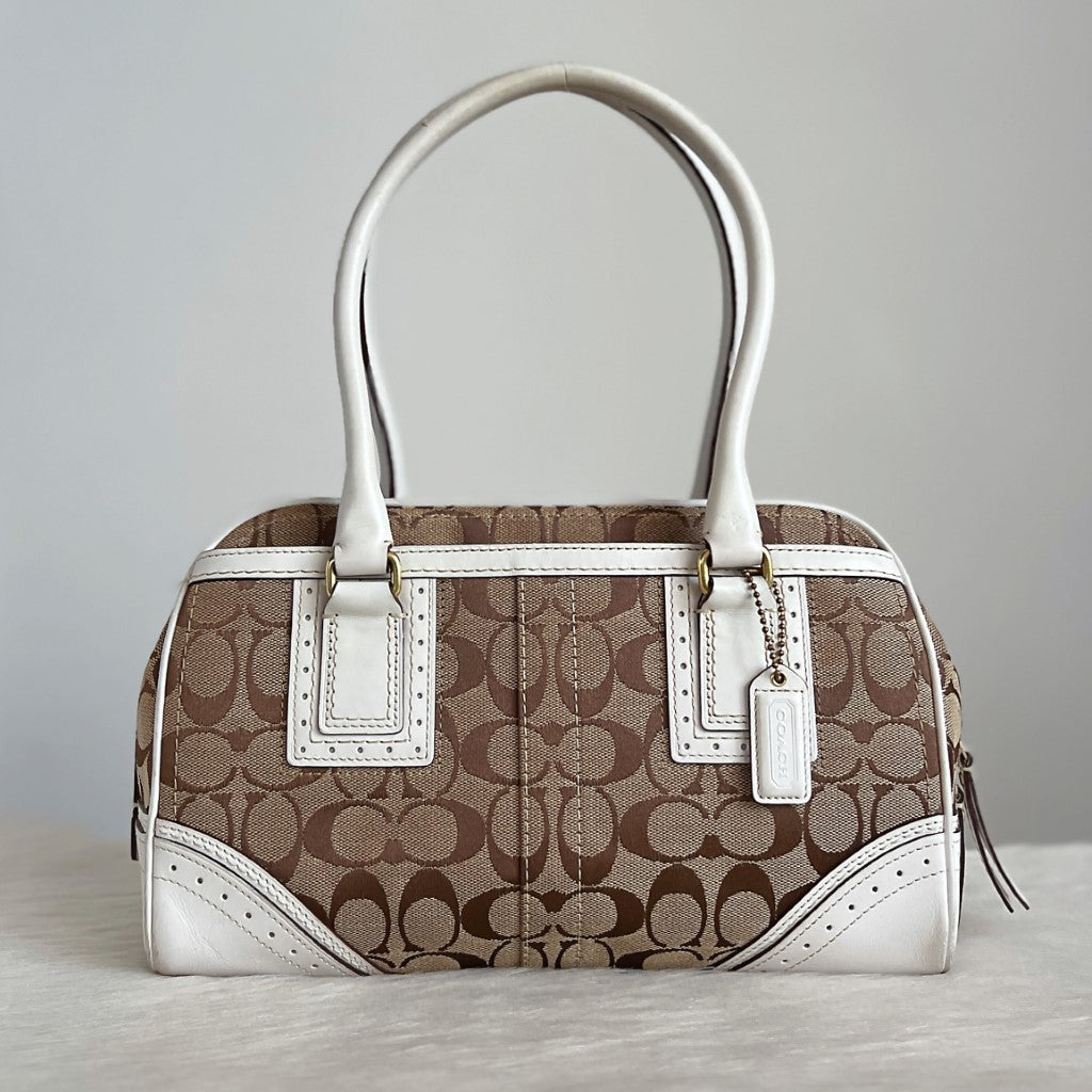 Coach White Leather Monogram Triple Compartment Shoulder Bag