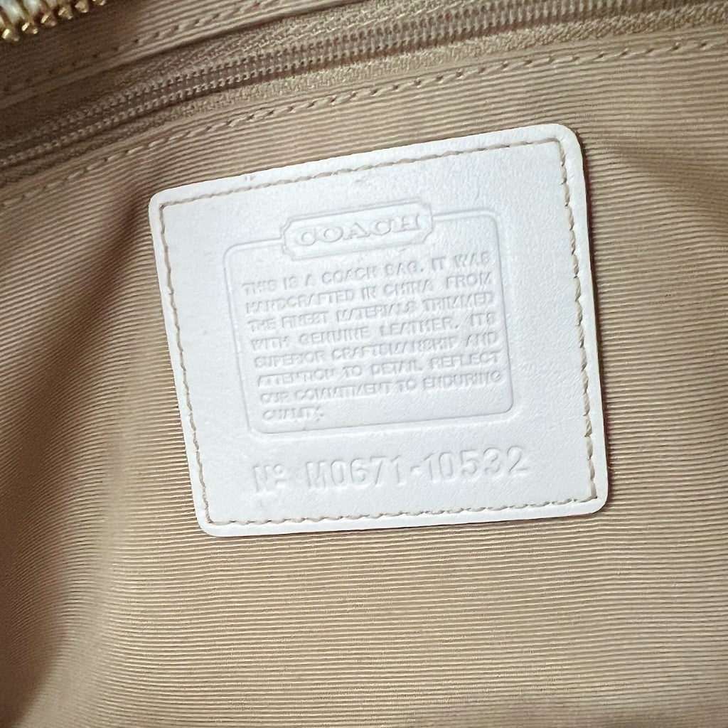 Coach White Leather Monogram Triple Compartment Shoulder Bag