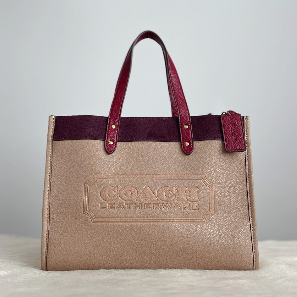 Coach Colour Block Leather Suede Patchwork Book Tote Bag