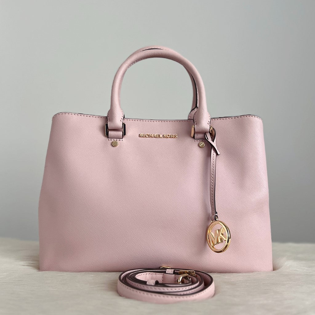 Michael Kors Pink Leather Triple Compartment Career 2 Way Shoulder Bag Excellent