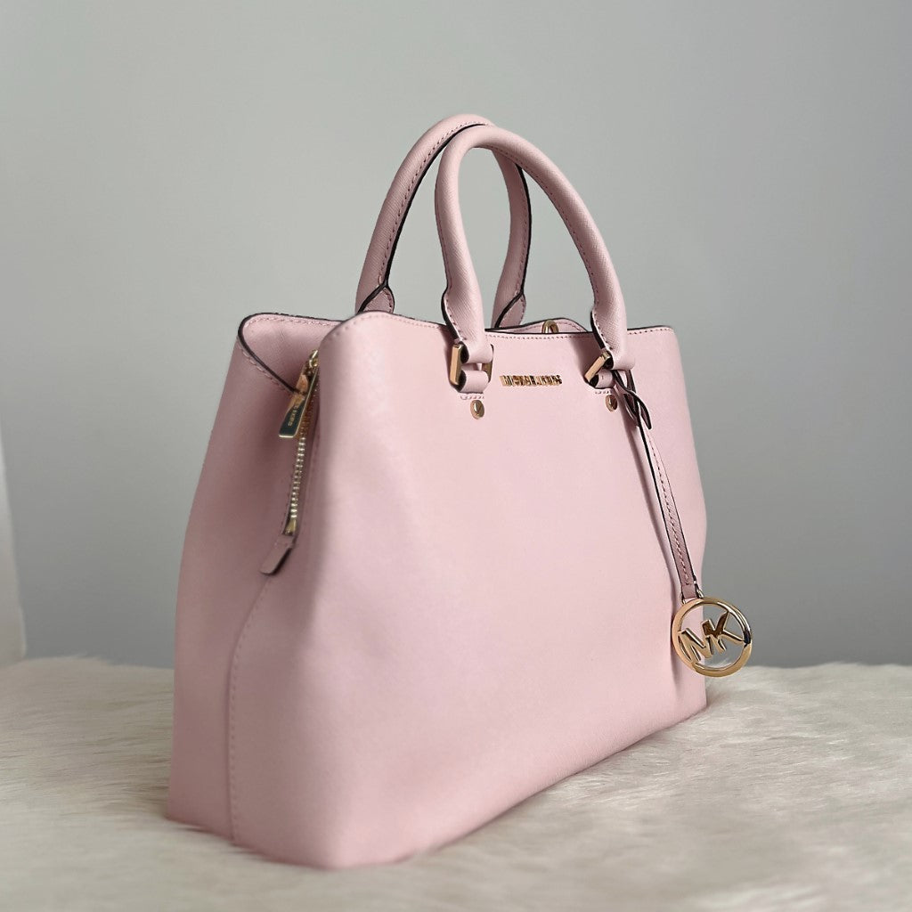 Michael Kors Pink Leather Triple Compartment Career 2 Way Shoulder Bag Excellent