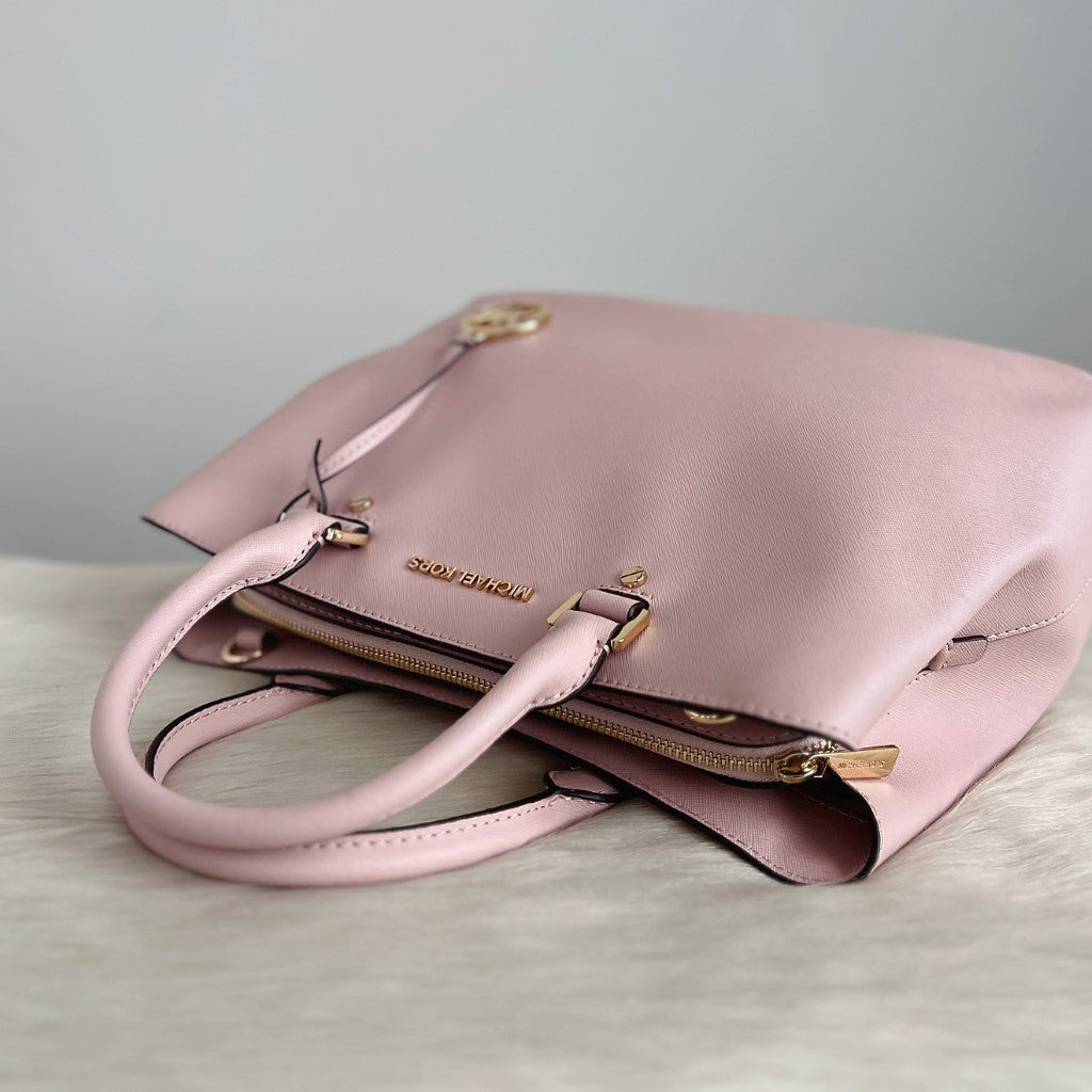 Michael Kors Pink Leather Triple Compartment Career 2 Way Shoulder Bag Excellent