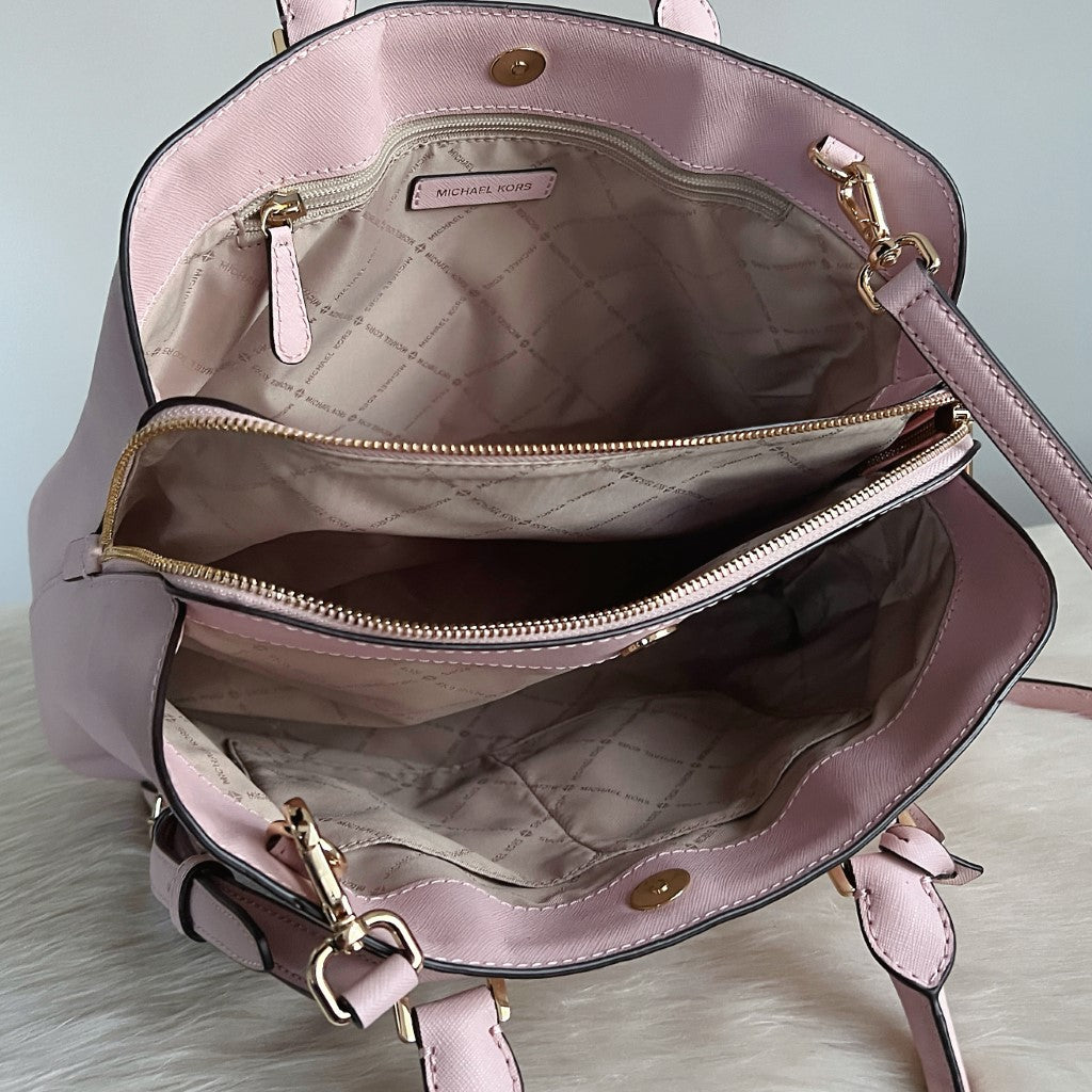 Michael Kors Pink Leather Triple Compartment Career 2 Way Shoulder Bag Excellent