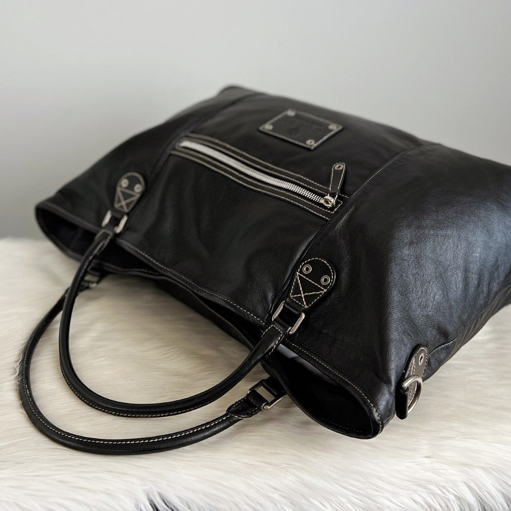 Gucci Black Leather Oversized Weekend Travel Shoulder Bag