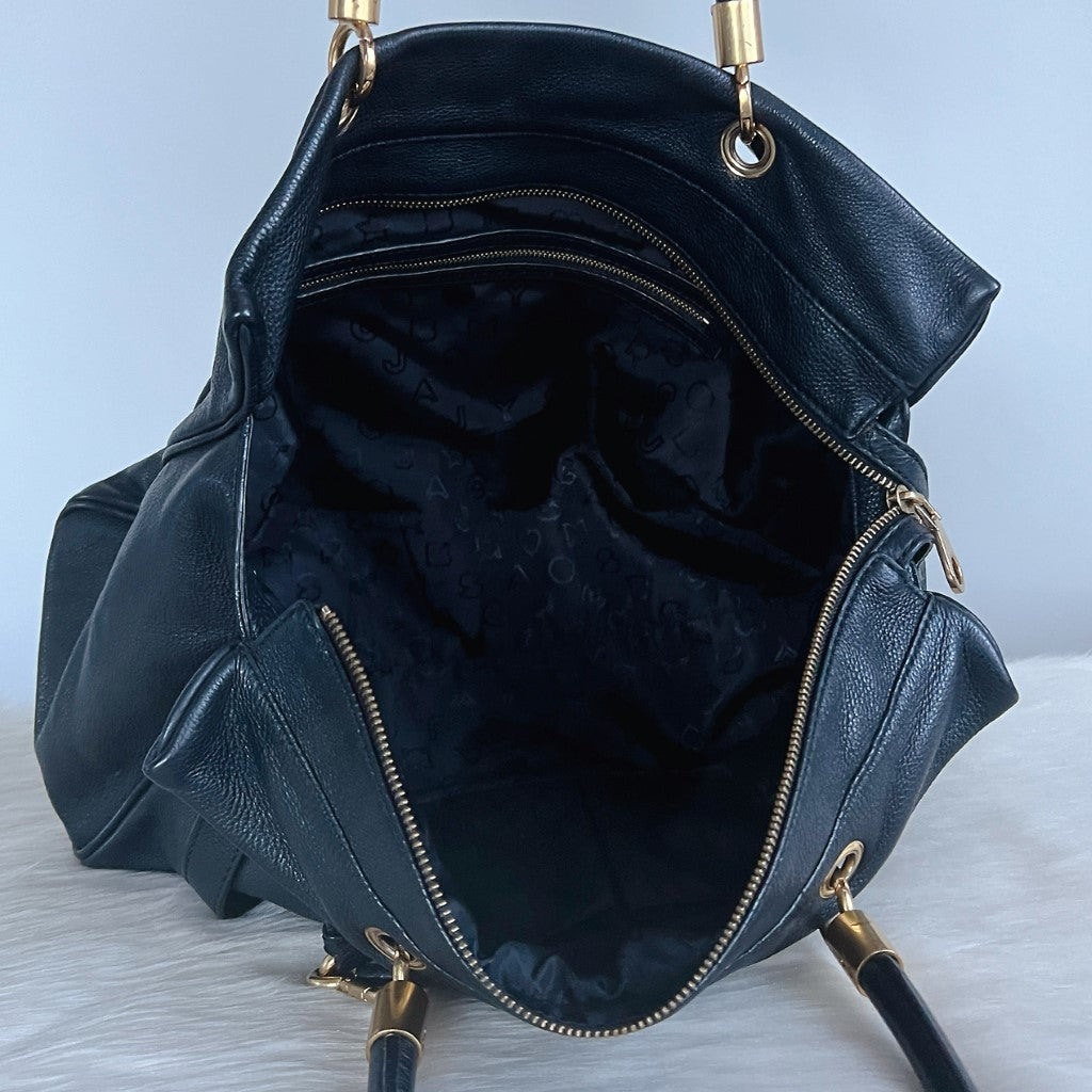 Marc Jacobs Black Leather Front Logo 2 Way Shoulder Bag Excellent