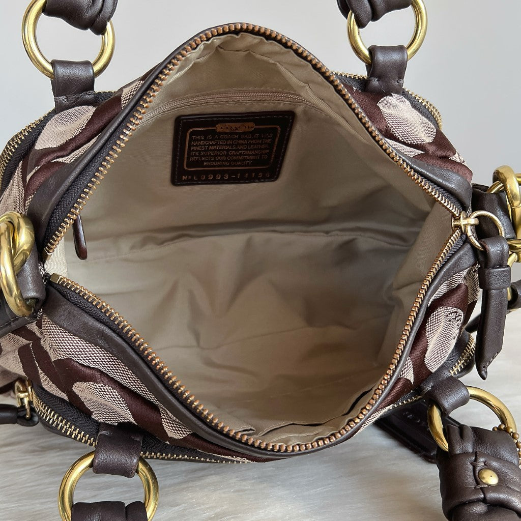 Coach Chocolate Leather Monogram Boston 2 Way Shoulder Bag