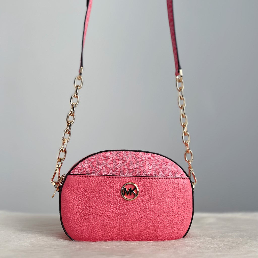 Michael Kors Pink Leather MK Monogram Small Crossbody Shoulder Bag Like New