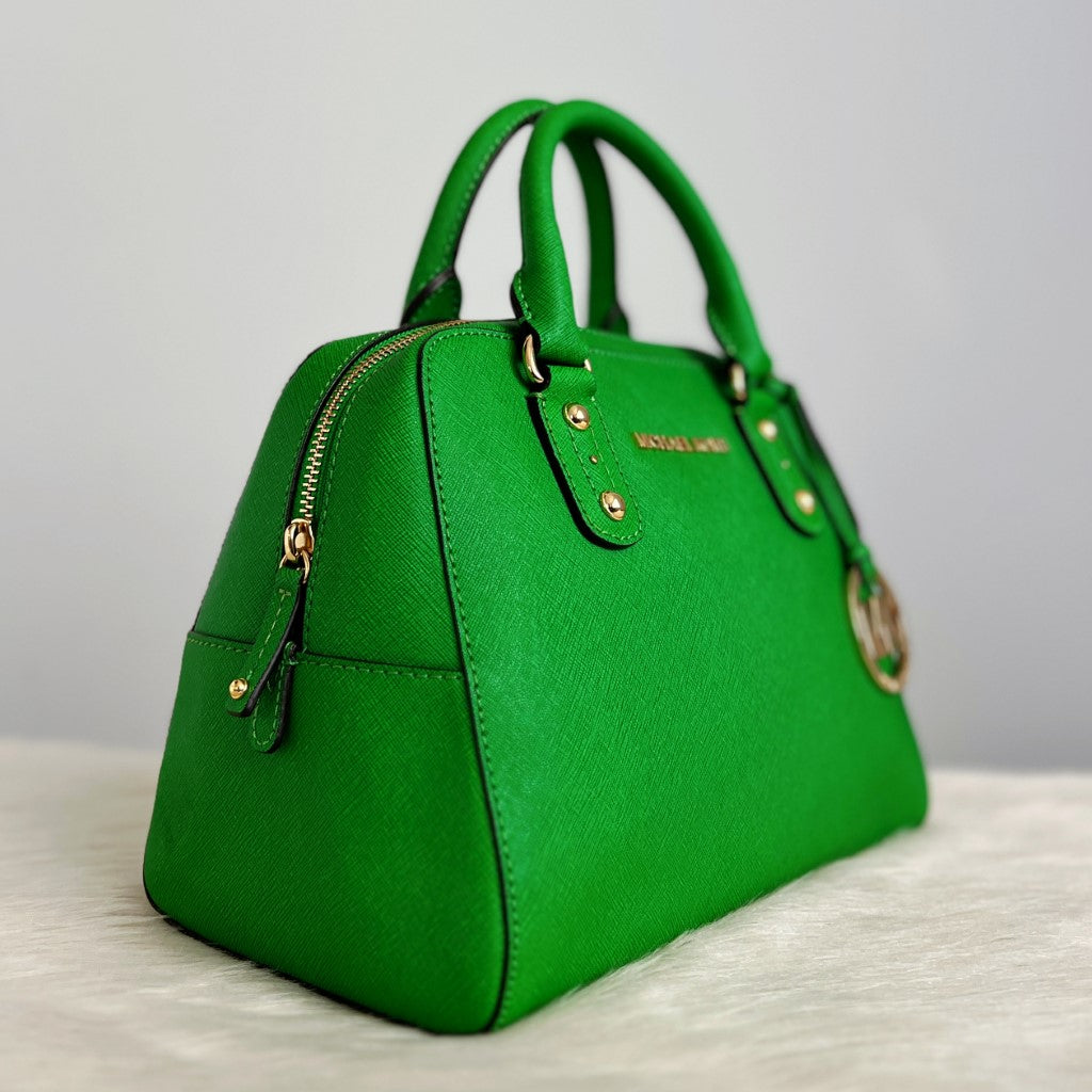 Michael Kors Green Leather MK Charm Boston 2 Way Shoulder Bag