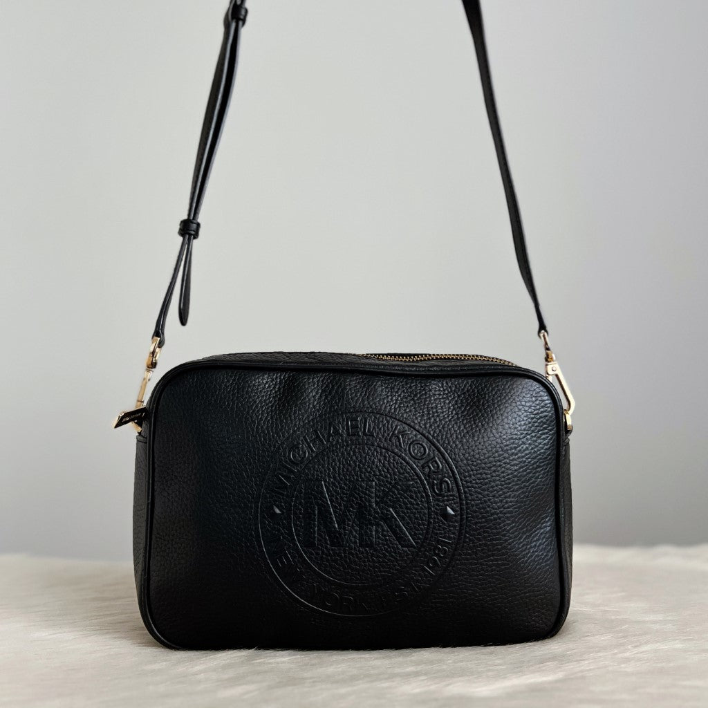 Michael Kors Black Leather Embossed Detail Crossbody Shoulder Bag Excellent