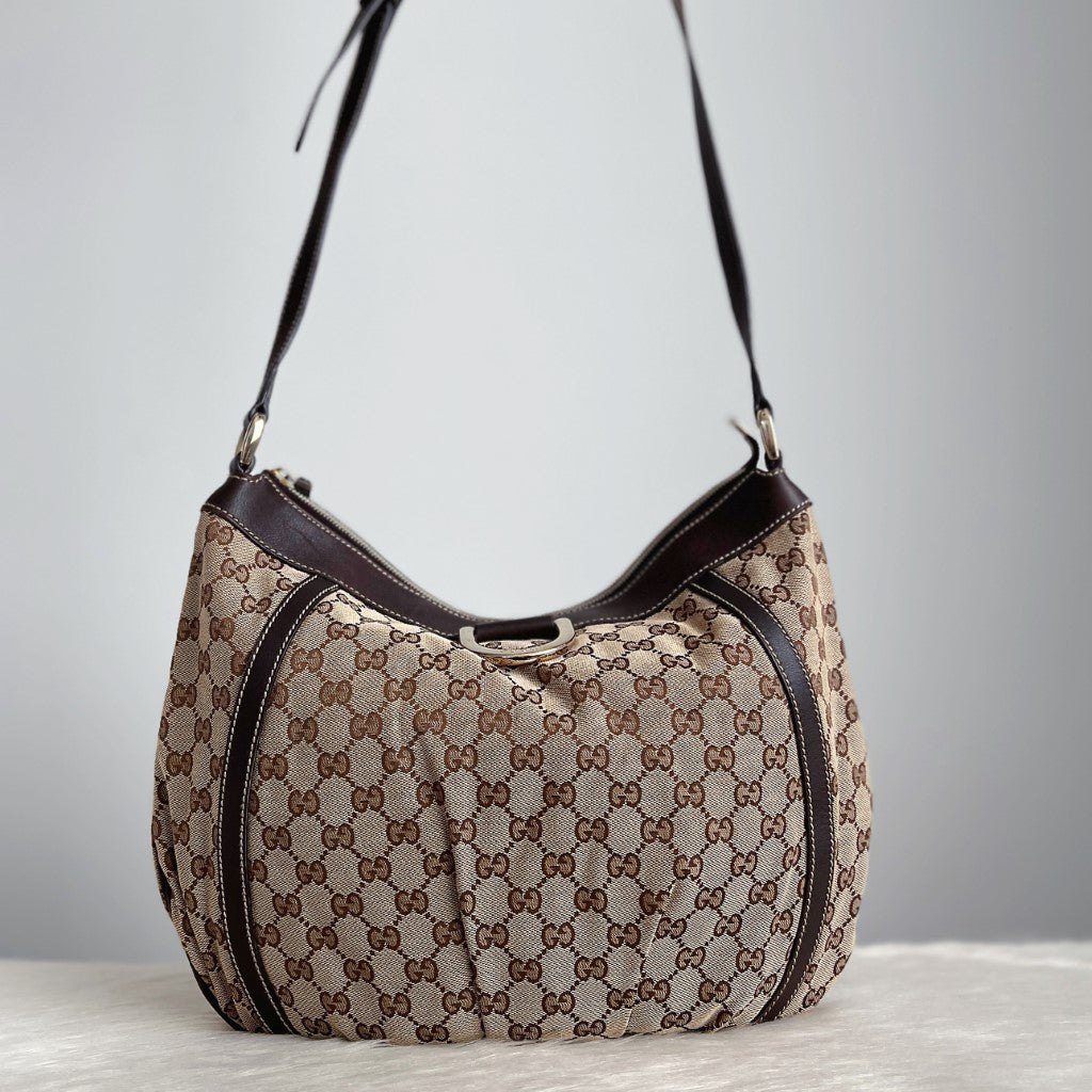 Gucci Signature Double G Monogram Slouchy Crossbody Shoulder Bag