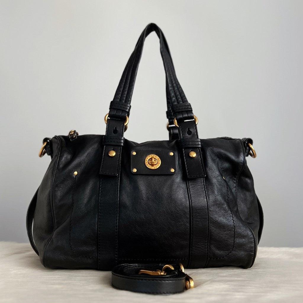 Marc Jacobs Black Leather Front Trun Lock 2 Way Shoulder Bag Excellent