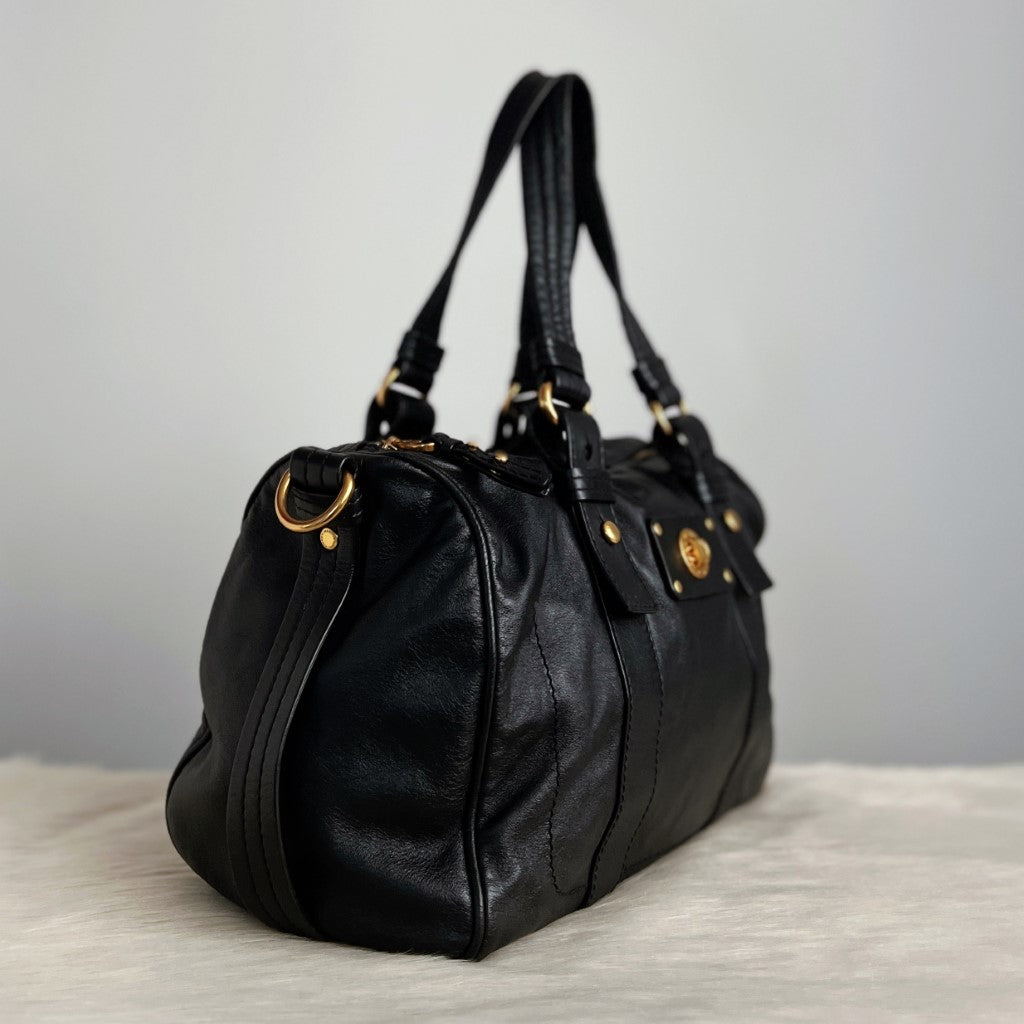 Marc Jacobs Black Leather Front Trun Lock 2 Way Shoulder Bag Excellent