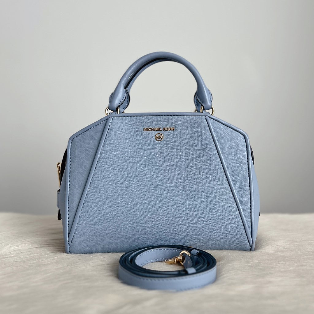 Michael Kors Light Blue Leather Front Logo 2 Way Shoulder Bag