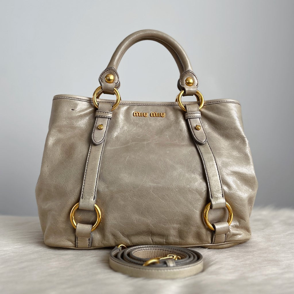 Miu Miu Peral Grey Leather Signature Vitello 2 Way Shoulder Bag