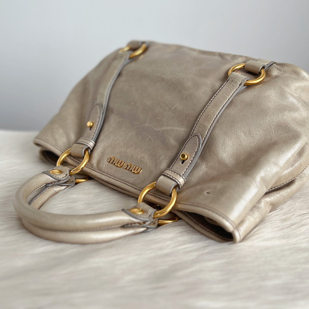 Miu Miu Peral Grey Leather Signature Vitello 2 Way Shoulder Bag