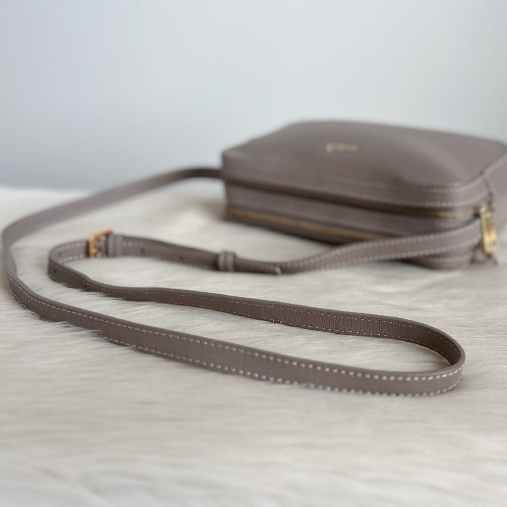 Furla Taupe Leather Double Compartment Crossbody Shoulder Bag