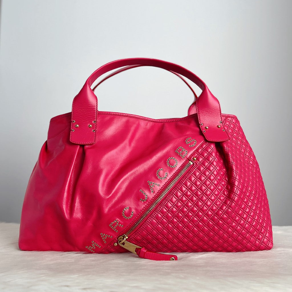 Marc Jacobs Fuchsia Leather Quilted Patchwork Oversized Weekend Shoulder Bag