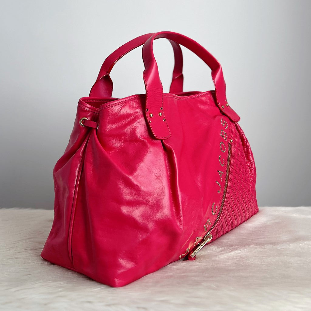 Marc Jacobs Fuchsia Leather Quilted Patchwork Oversized Weekend Shoulder Bag