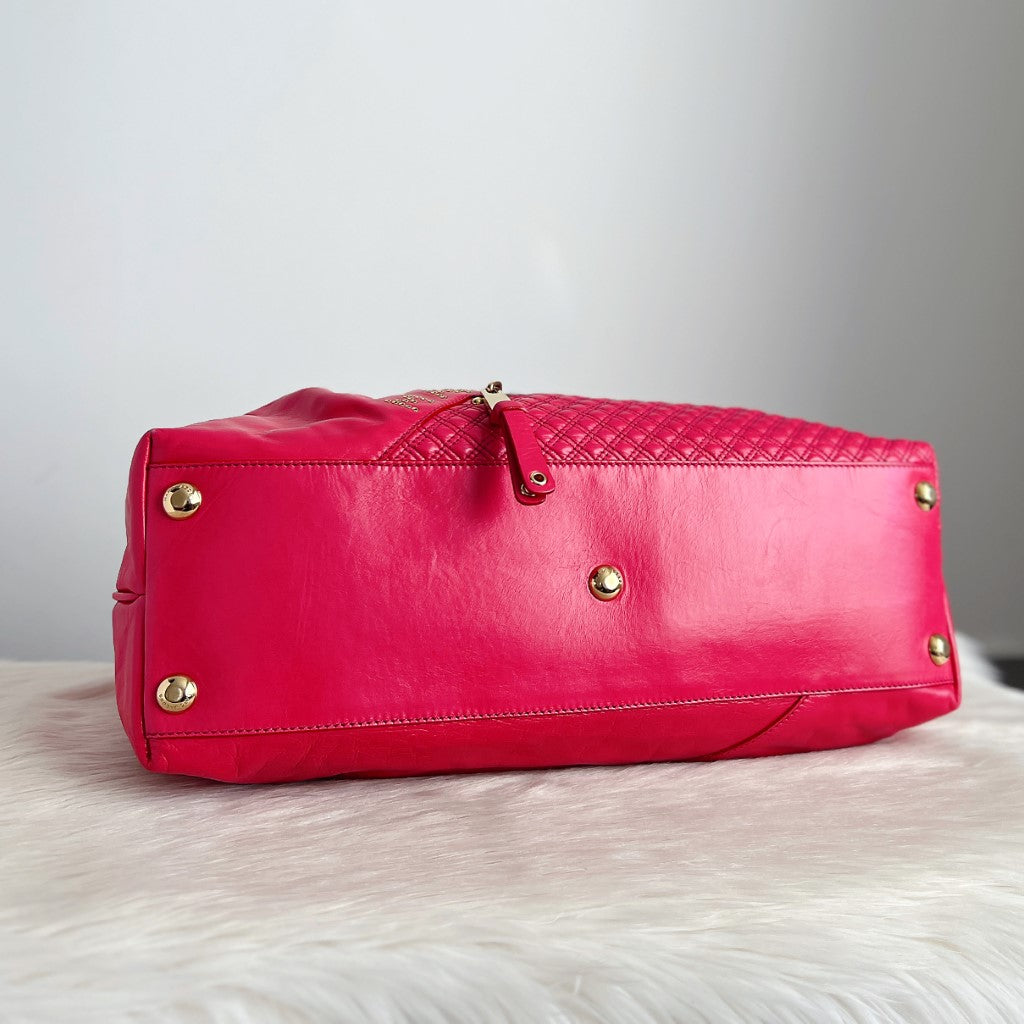 Marc Jacobs Fuchsia Leather Quilted Patchwork Oversized Weekend Shoulder Bag