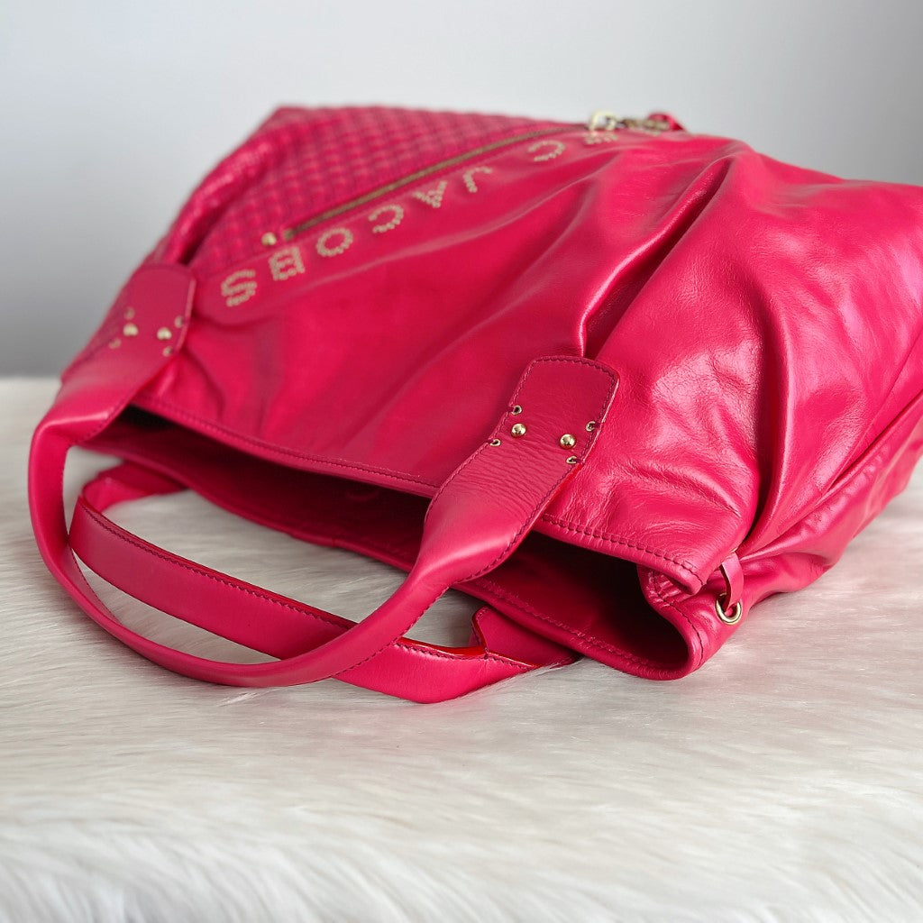 Marc Jacobs Fuchsia Leather Quilted Patchwork Oversized Weekend Shoulder Bag