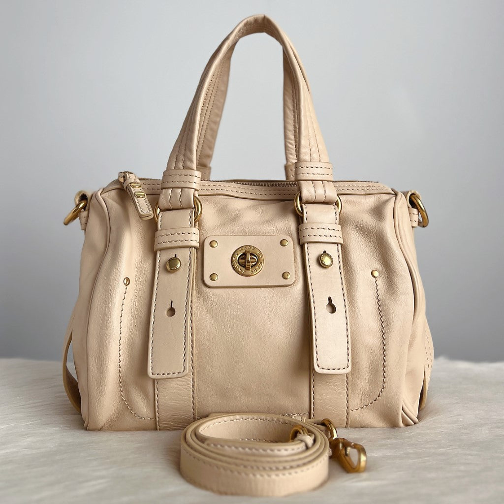 Marc Jacobs Beige Leather Front Turn Lock 2 Way Shoulder Bag