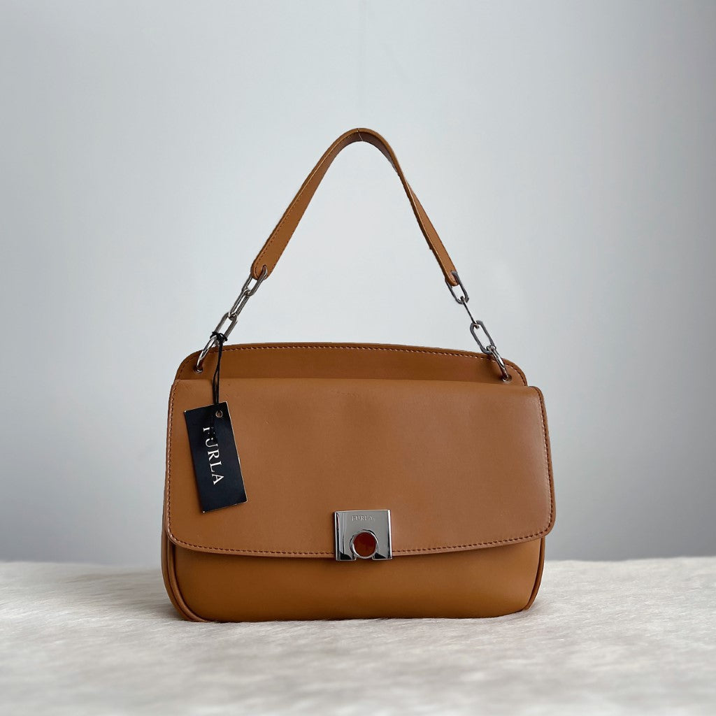 Furla Caramel Leather Flap Closure Classic Shoulder Bag