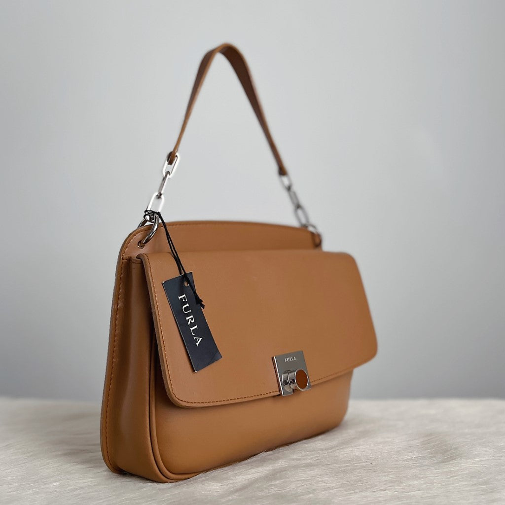 Furla Caramel Leather Flap Closure Classic Shoulder Bag