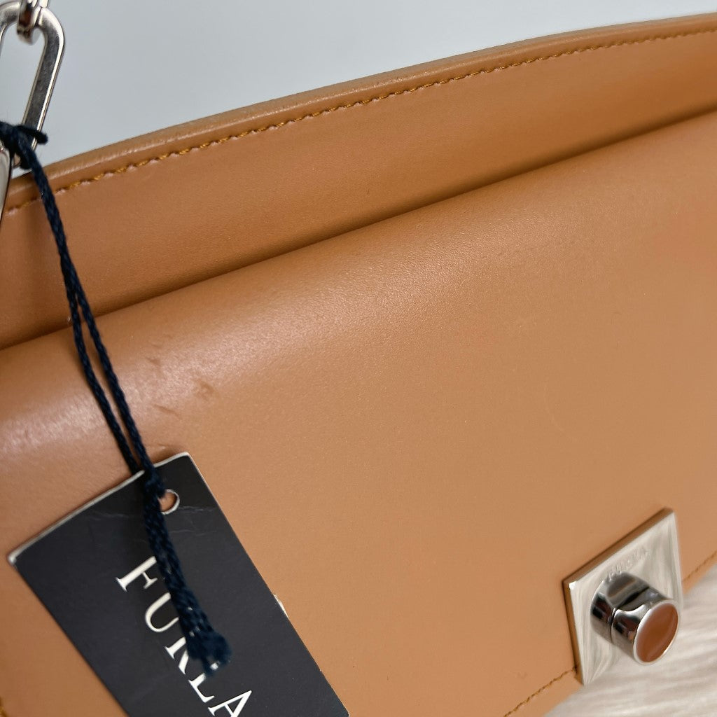 Furla Caramel Leather Flap Closure Classic Shoulder Bag