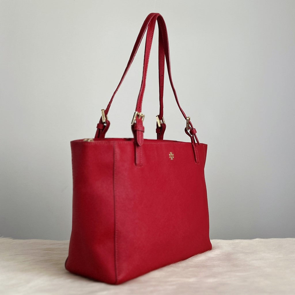 Tory Burch Red Leather Front Compartment Shoulder Bag