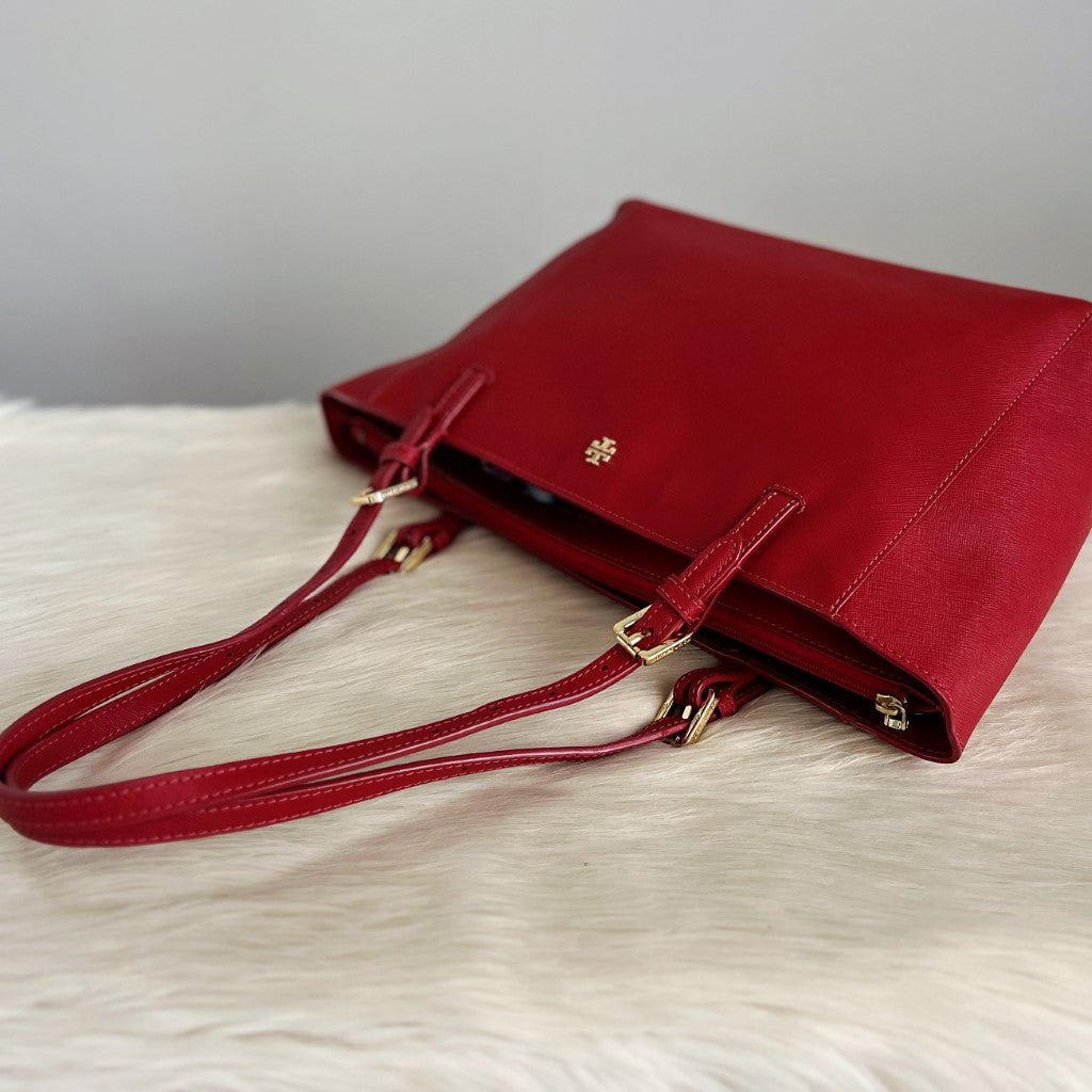 Tory Burch Red Leather Front Compartment Shoulder Bag