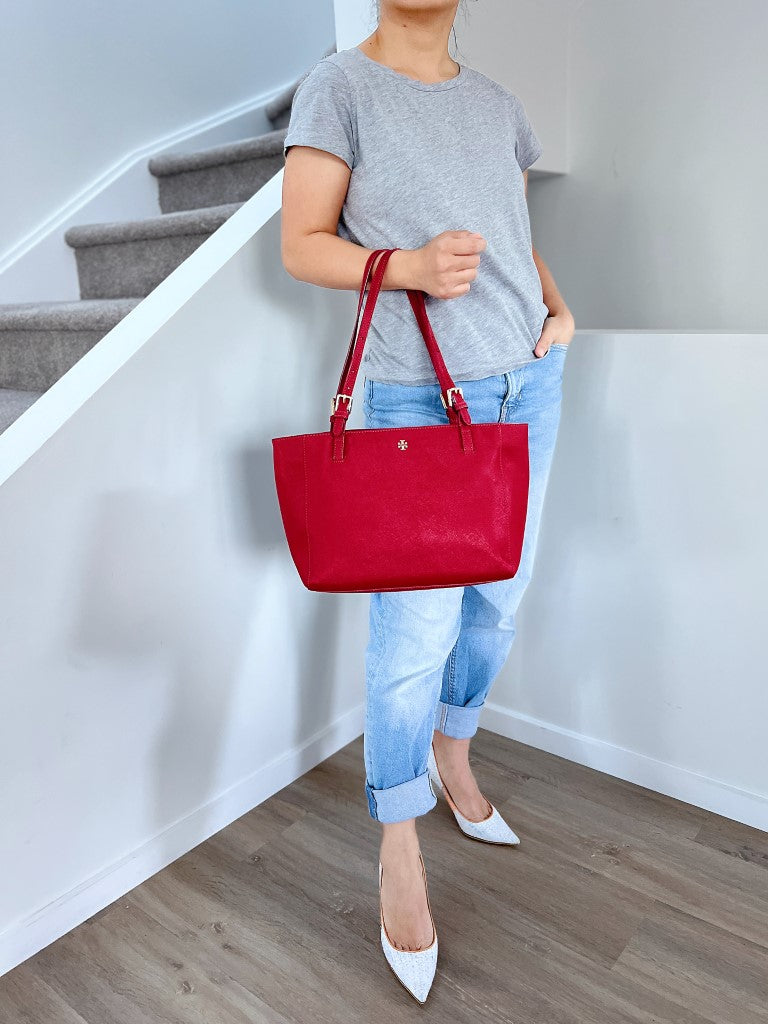 Tory Burch Red Leather Front Compartment Shoulder Bag