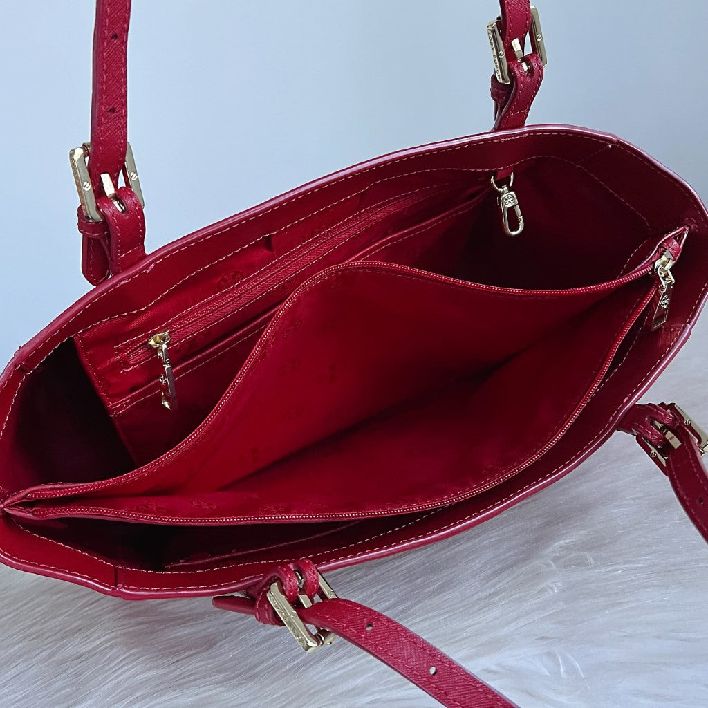 Tory Burch Red Leather Front Compartment Shoulder Bag