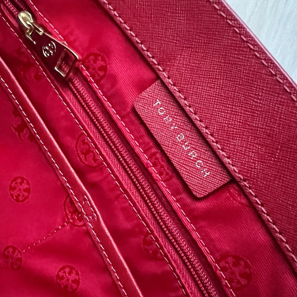 Tory Burch Red Leather Front Compartment Shoulder Bag