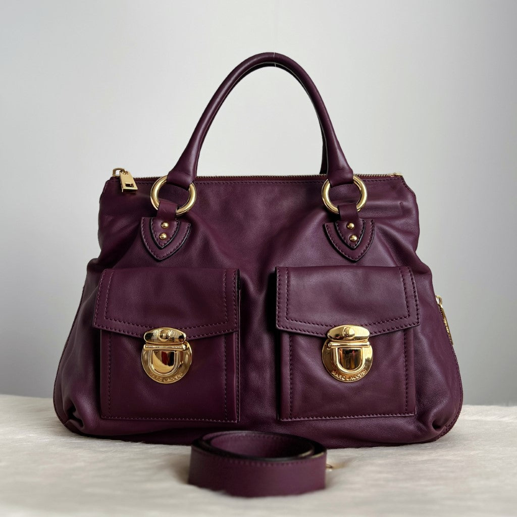 Marc Jacobs Purple Leather Front Pocket 2 Way Shoulder Bag