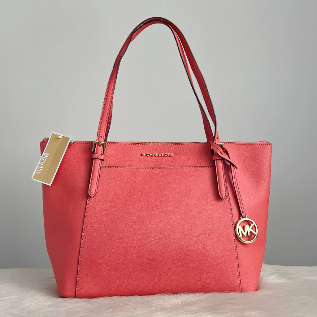 Michael Kors Rose Leather MK Charm Detail Shopper Shoulder Bag New with Tags