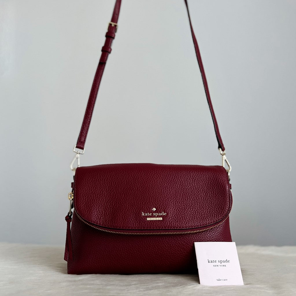 Kate Spade Maroon Leather Zipped Flap Crossbody Shoulder Bag Excellent