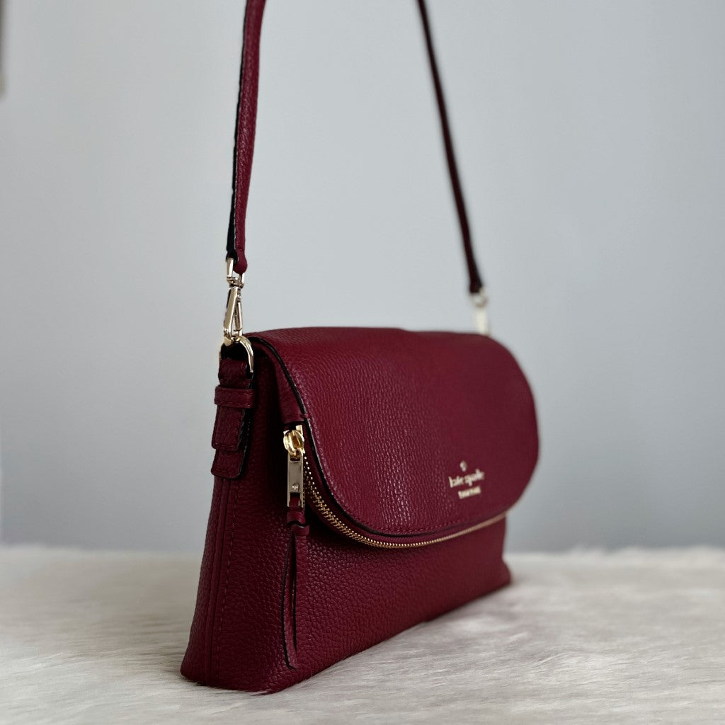 Kate Spade Maroon Leather Zipped Flap Crossbody Shoulder Bag Excellent