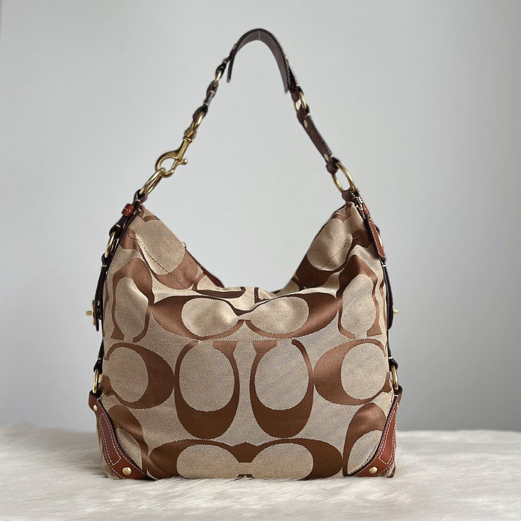 Coach Brown Leather Monogram Side Detail Shoulder Bag