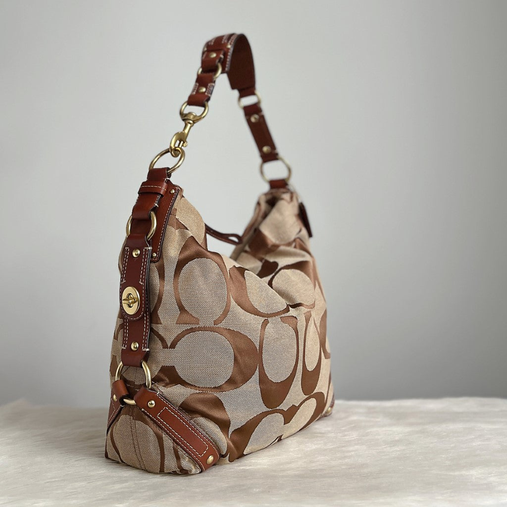 Coach Brown Leather Monogram Side Detail Shoulder Bag