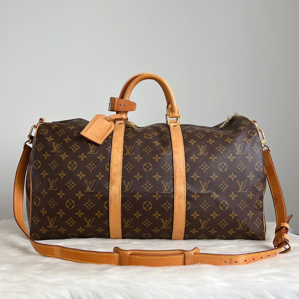 Louis Vuitton Signature Monogram Bandouliere Keepall 50 Travel Bag Full Set