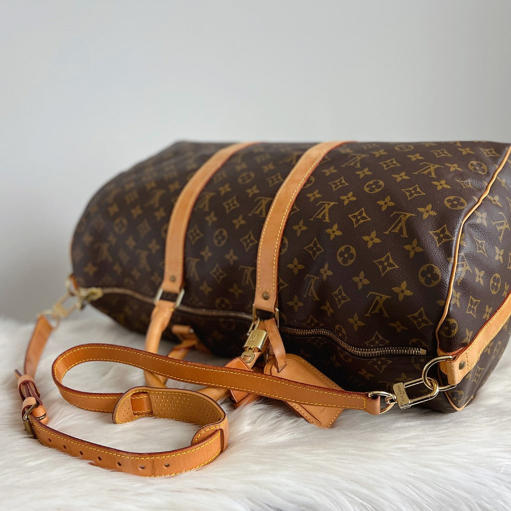 Louis Vuitton Signature Monogram Bandouliere Keepall 50 Travel Bag Full Set