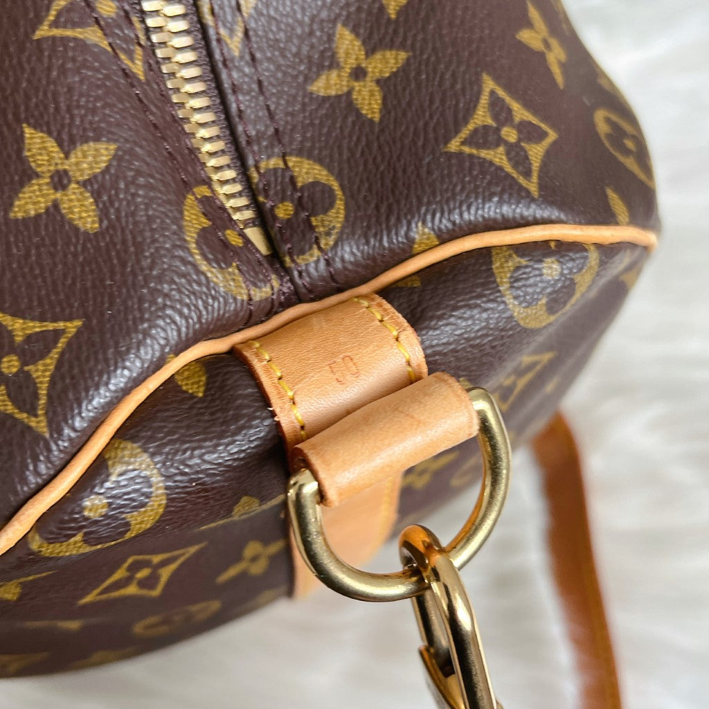 Louis Vuitton Signature Monogram Bandouliere Keepall 50 Travel Bag Full Set