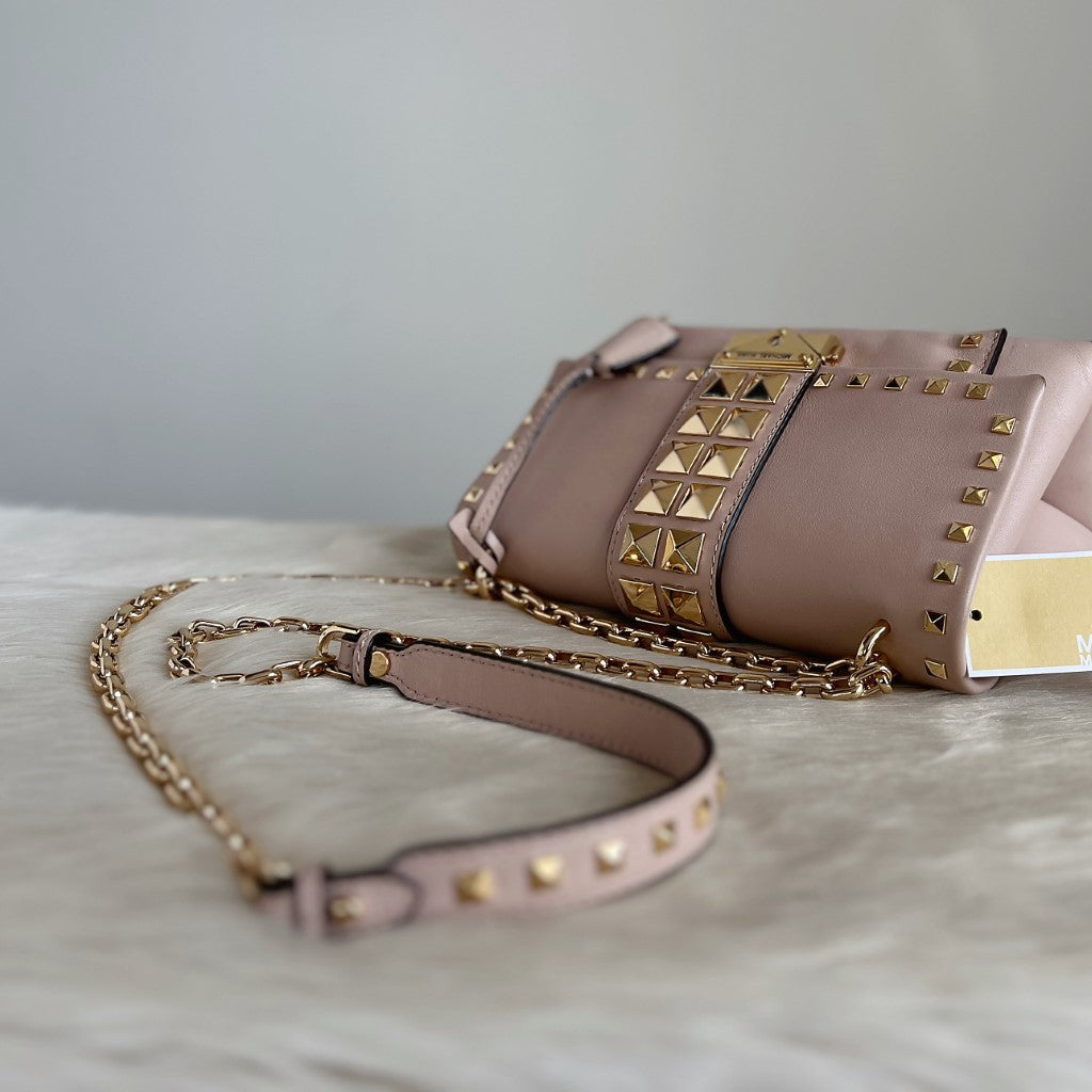 Michael Kors Pink Leather Studded Detail Crossbody Shoulder Bag New with Tags