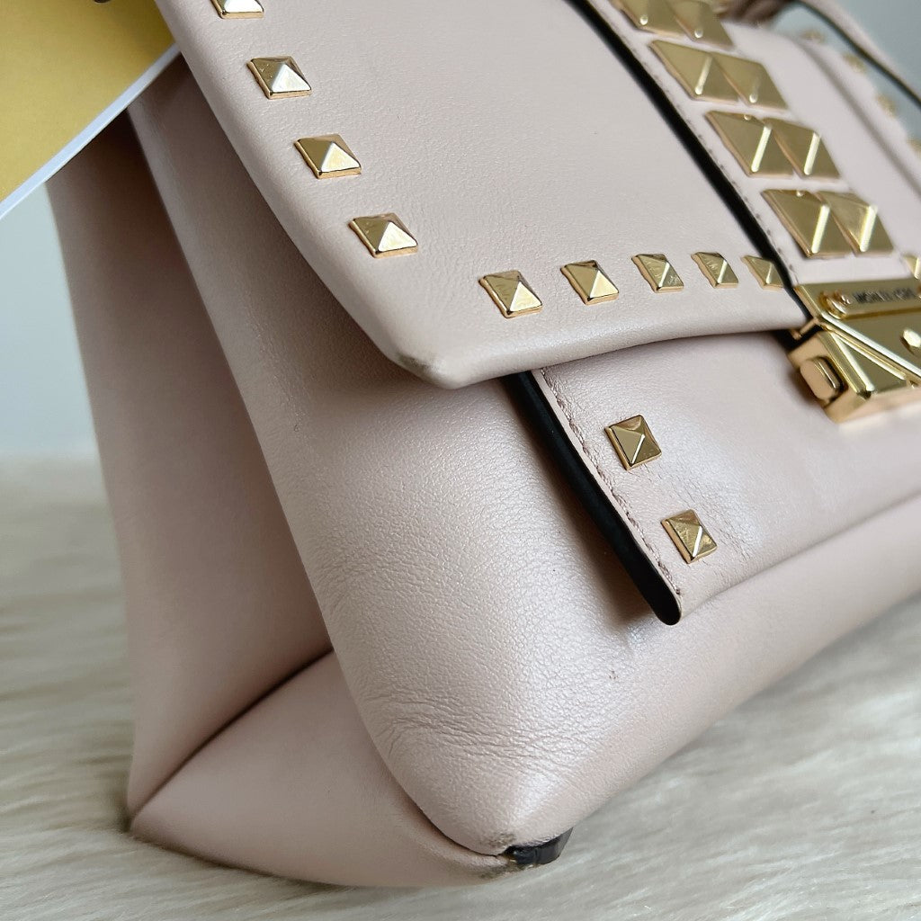 Michael Kors Pink Leather Studded Detail Crossbody Shoulder Bag New with Tags