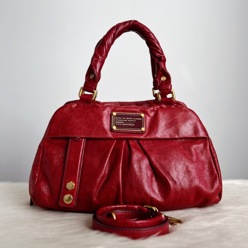 Marc Jacobs Maroon Leather Front Pocket Logo 2 Way Shoulder Bag